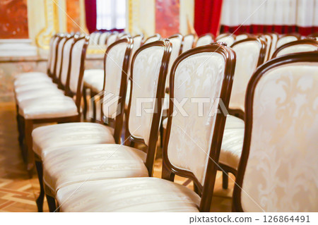 Lviv Opera House. interior. beautiful old chairs in the theater 126864491