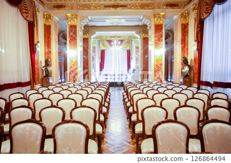 Lviv Opera House. interior. beautiful old chairs in the theater Lviv Opera House. interior. beautiful old chairs in the theater 126864494