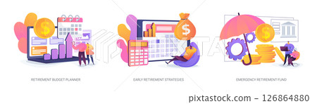 Retirement Budgeting, Safety Planning abstract concept vector illustrations. 126864880