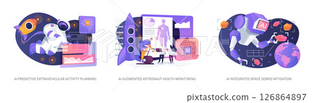 AI Solutions for Space Safety abstract concept vector illustrations. 126864897