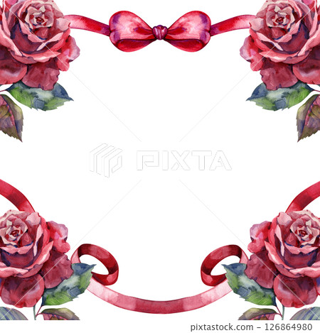 Greeting card with roses, watercolor, can be used as invitation card for wedding, birthday and other holiday and summer background. Hand drawn illustration. Greeting card with roses, watercolor, can be used as invitation card for wedding, birthday and other holiday and summer background. Hand drawn illustration. 126864980