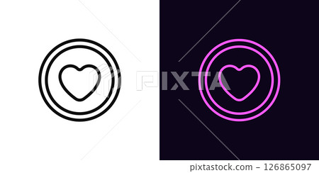 Outline love coin icon, with editable stroke. Digital coin with heart icon, love token. Money donation, digital token with heart, money love, virtual coin, cryptocurrency, game reward. Vector icon Outline love coin icon, with editable stroke. Digital coin with heart icon, love token. Money donation, digital token with heart, money love, virtual coin, cryptocurrency, game reward. Vector icon 126865097