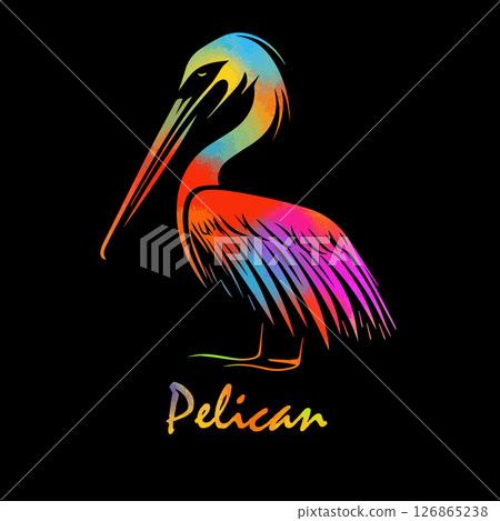 Pelican colored object on black background. hand drawing. Not AI, Vector illustration Pelican colored object on black background. hand drawing. Not AI, Vector illustration 126865238