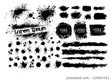 Black brush stroke set isolated on background. Paint brush stroke for ink paint, grunge design element, dirt banner, watercolor design, dirty texture. Trendy brush stroke. hand drawn. Not AI, Vector 126865561