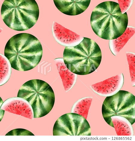 Seamless Watermelon Pattern on Pink 126865562