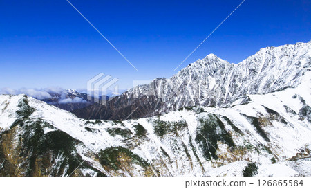Aerial view of snowy scenery at Murododaira, Mt. Tateyama. View of Mt. Tsurugi from the Enmadai Observatory. Aerial view of snowy scenery at Murododaira, Mt. Tateyama. View of Mt. Tsurugi from the Enmadai Observatory. 126865584