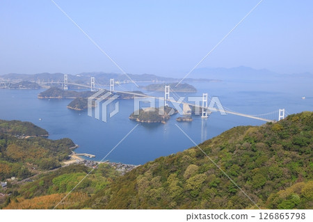 The Kurushima Kaikyo Bridge as seen from Kirosan Park Observatory The Kurushima Kaikyo Bridge as seen from Kirosan Park Observatory 126865798