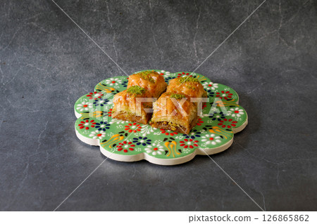 Turkish sweets baklava on a plate 126865862