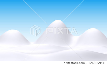 Minimalistic Vector Snowy Hills With Blue Sky in 3D Cartoon Style 126865941