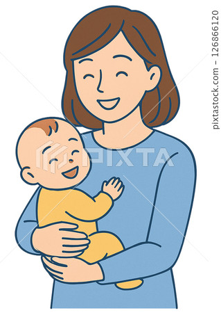 Illustration of a smiling mother holding a baby 126866120