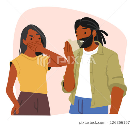 Woman closing nose feeling disgust due to bad smell from mouth of her partner vector illustration Woman closing nose feeling disgust due to bad smell from mouth of her partner vector illustration 126866197