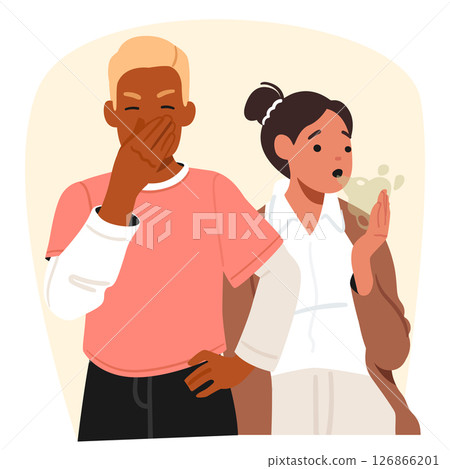 Couple having problem in communication due to awful unpleasant odor from mouth of girl scene Couple having problem in communication due to awful unpleasant odor from mouth of girl scene 126866201