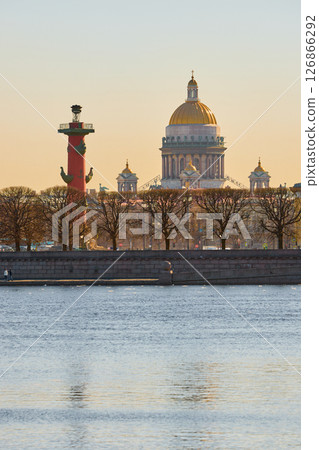 ice drift on the Neva River with a view of the arrow of Vasilyevsky Island with rostral columns, the Winter Palace, St. Isaac's Cathedral, the Savior on Spilled Blood ice drift on the Neva River with a view of the arrow of Vasilyevsky Island with rostral columns, the Winter Palace, St. Isaac's Cathedral, the Savior on Spilled Blood 126866292