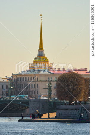 ice drift on the Neva River with a view of Admiralty building, Russia, St.Petersburg ice drift on the Neva River with a view of Admiralty building, Russia, St.Petersburg 126866301