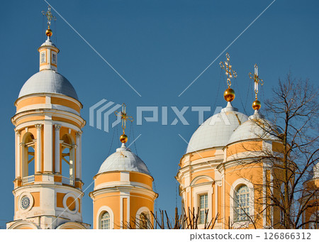 domes with golden crosses of the Prince Vladimir Cathedral on a sunny day 126866312
