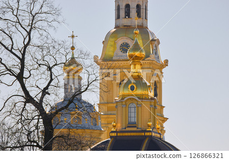 the Peter and Paul Fortress spire at sunset 126866321