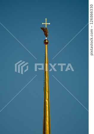 the Peter and Paul Fortress spire at sunset 126866330
