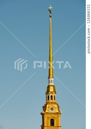 the Peter and Paul Fortress spire at sunset 126866331