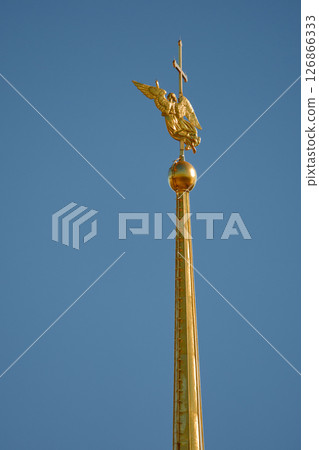 the Peter and Paul Fortress spire at sunset 126866333
