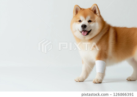 Adorable Shiba Inu puppy with fluffy fur, smiling and happy, perfect pet for companionship 126866391