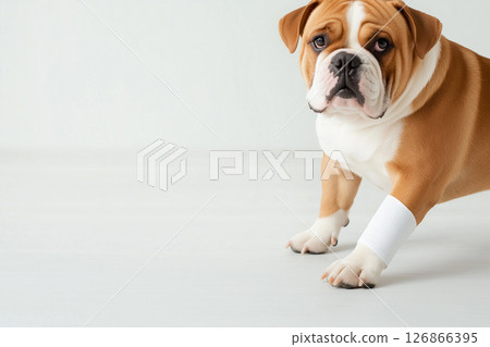Bulldog pet and dog as a cute puppy, domestic brown animal with wrinkled adorable features 126866395