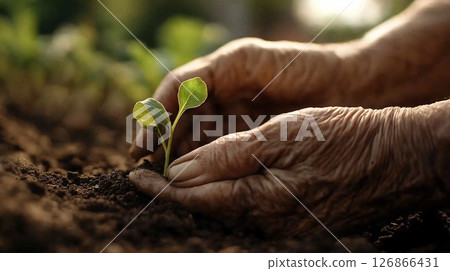 Gardening and Planting: Hands Nurturing Growth of Sapling in Soil with Care and Nature Gardening and Planting: Hands Nurturing Growth of Sapling in Soil with Care and Nature 126866431