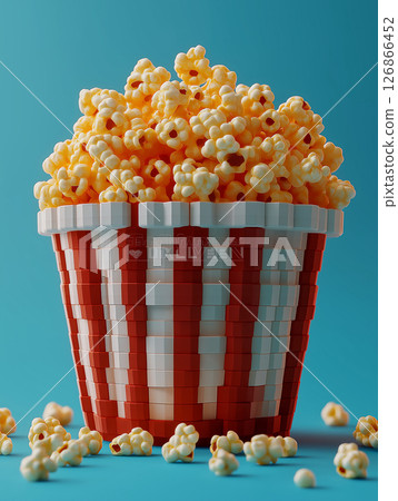 Popcorn snack in a striped bucket cinema, food, and entertainment treat 126866452