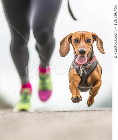 Dachshund dog running energetically during outdoor exercise, enjoying a happy and active moment Dachshund dog running energetically during outdoor exercise, enjoying a happy and active moment 126866455