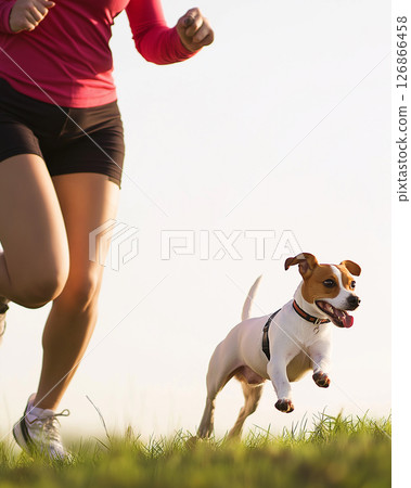 Jack Russell dog running on grass, playful activity outdoors in summer exercise jumping Jack Russell dog running on grass, playful activity outdoors in summer exercise jumping 126866458