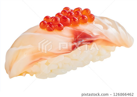 Delicious sushi nigiri with fresh rice and seafood, a traditional Japanese gourmet cuisine Delicious sushi nigiri with fresh rice and seafood, a traditional Japanese gourmet cuisine 126866462