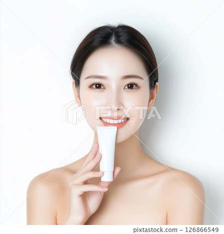 Skincare beauty: woman with face cream in cosmetics portrait with healthy skin and female glow 126866549