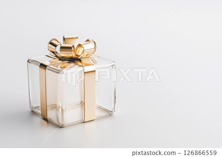 Elegant wrapped gift box with gold ribbon, perfect for a luxurious celebration and surprise. 126866559