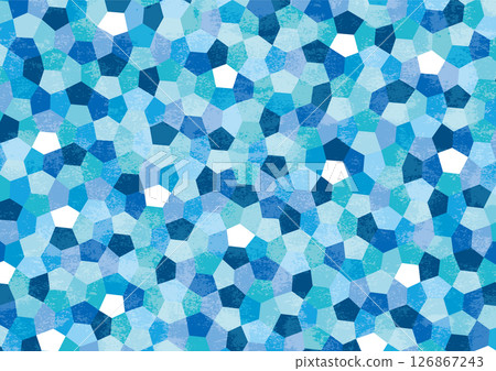 Blue geometric pattern of randomly arranged pentagons 126867243