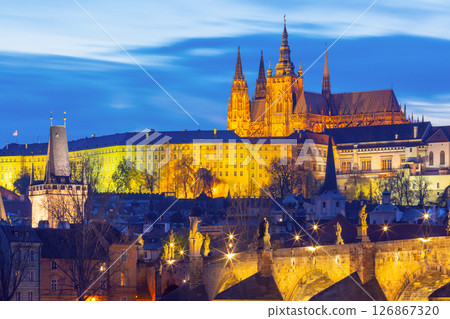 St Vitus Cathedral and Charles Bridge in Prague Czech Republic St Vitus Cathedral and Charles Bridge in Prague Czech Republic 126867320