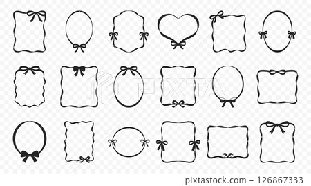 Decorative Frame Vector Set With Bows. Hand Drawn Decorative Frame Collection for Invitation Design. Cute Decorative Frame Borders in Oval, Heart, Square Shapes for Scrapbooking, Wedding, Greeting Decorative Frame Vector Set With Bows. Hand Drawn Decorative Frame Collection for Invitation Design. Cute Decorative Frame Borders in Oval, Heart, Square Shapes for Scrapbooking, Wedding, Greeting 126867333