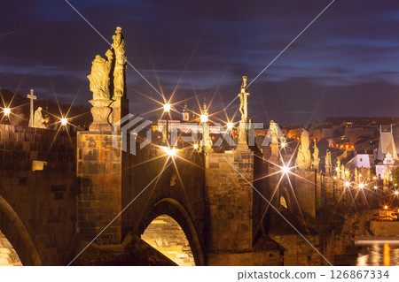 Charles Bridge at night in Prague Czech Republic 126867334