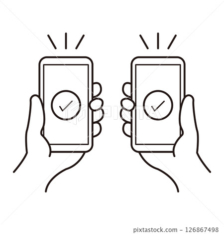 Right and left hands holding a smartphone with a check mark screen 126867498