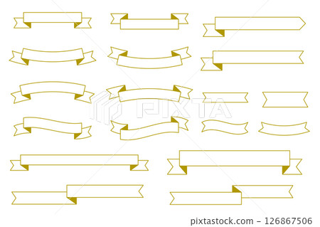 帶有金色邊框向量集的白色絲帶 126867506