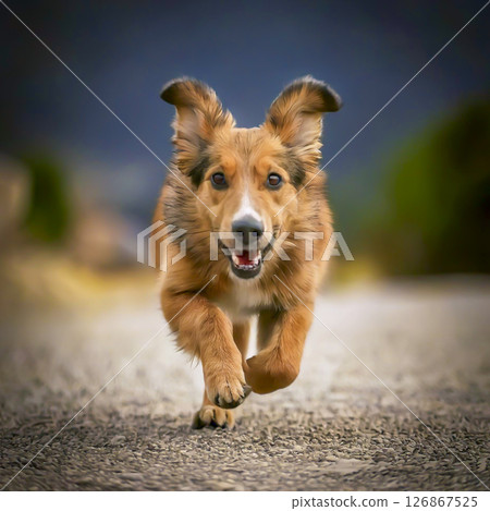A cute small furry dog running towards you A cute small furry dog running towards you 126867525