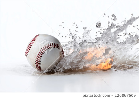 Baseball Splashing into Water, Slow Motion High-Speed Capture on White 126867609