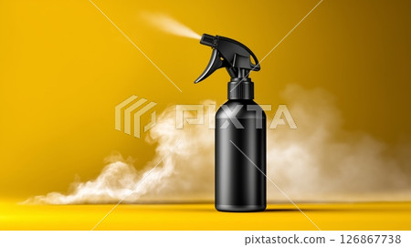 Industrial Cleaning Spray Bottle Mockup, Bold Label on Vivid Yellow Background 126867738