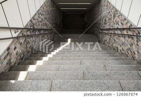 Empty Staircase Leading to Underground Passage Empty Staircase Leading to Underground Passage 126867874