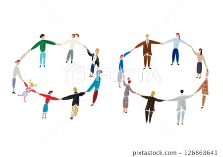 Hand-drawn illustration: People holding hands in a circle 126868641