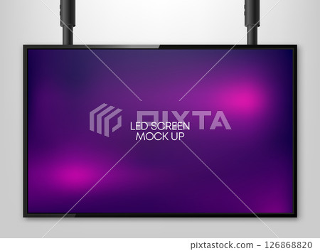 LED Monitor Screen Mockup. Realistic screen light box. Illuminated lightbox with empty space for design. Street board fot promotion and advertisement. Content presentation. Vector illustration. 126868820