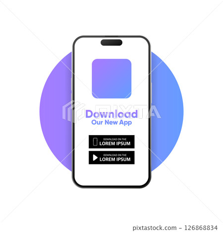 Download Our App. Advertising banner. Phone mockup. App for mobile. Empty screen. UI and UX design. Vector illustration. 126868834