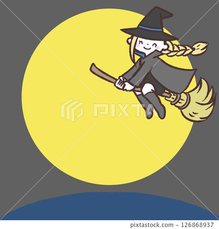 月光下飛翔的女巫的插圖框架 月光下飛翔的女巫的插圖框架 126868937