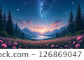 Beautiful sunrise and cosmos flower field 126869047