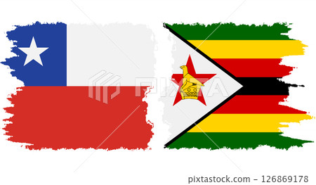 Zimbabwe and Chile grunge flags connection vector 126869178