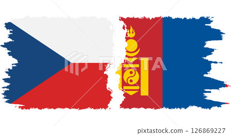 Mongolia and Czech grunge flags connection vector 126869227