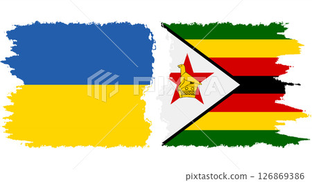 Zimbabwe and Ukraine grunge flags connection vector 126869386